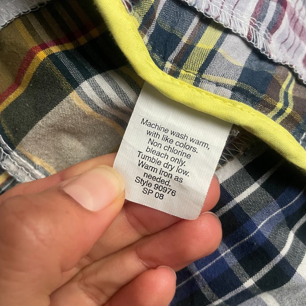 90s J. Crew Women's 6 Rainbow Madras Plaid Ruffled Swing 1/4 Sleeve Jacket - Picture 9 of 9